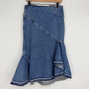Monse Trumpet Denim Skirt Asymmetrical Raw Hem Cotton Womens 6 Modern Statement